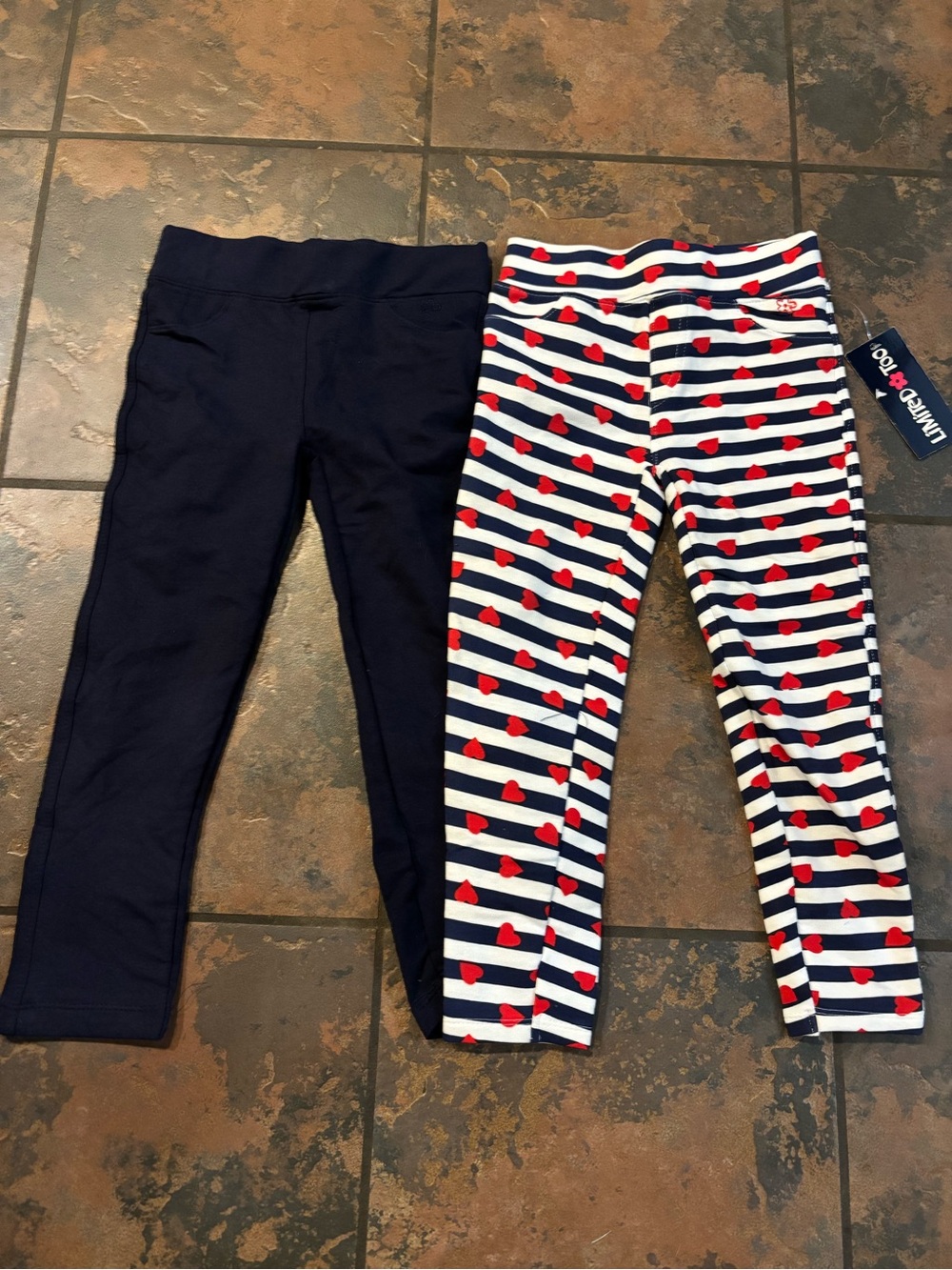 🧡Limited Too Girls' Navy & White Striped Heart Leggings - 2 Pack